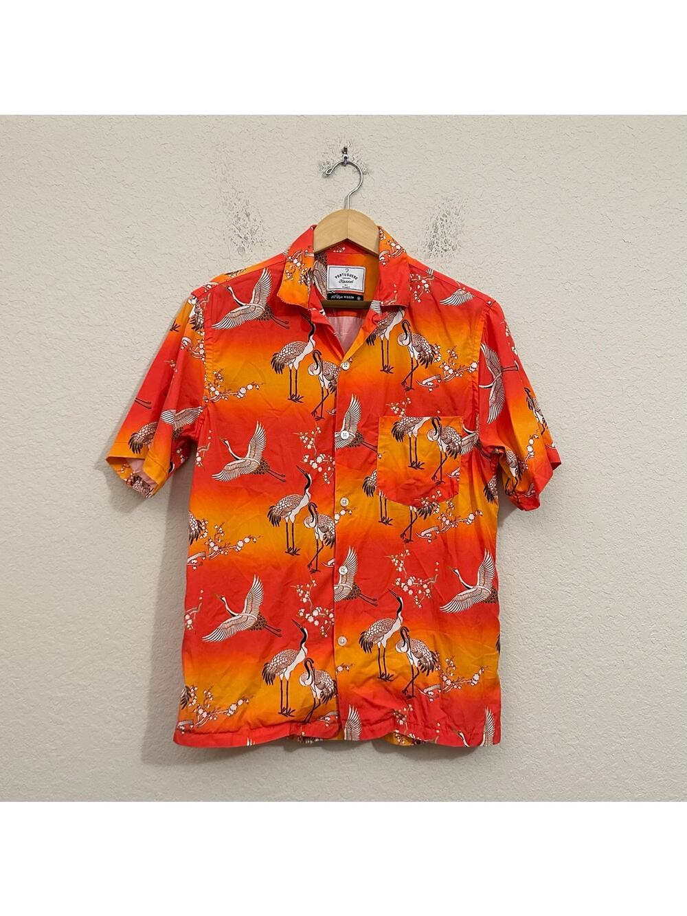 PORTUGUESE FLANNEL Tazu Camp Shirt Ombre Crane Old Style Wisdom Hawaiian